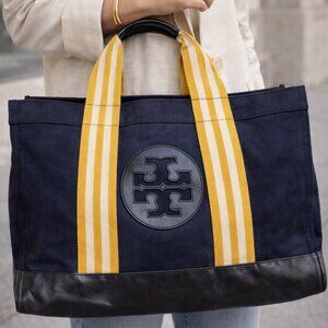 Tory Burch Navy and Yellow Canvas Tote Bag